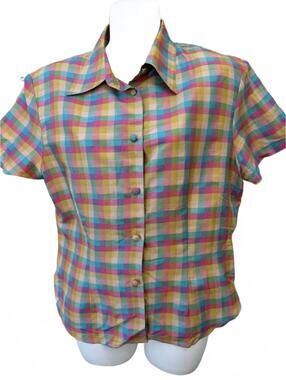 VTG THS Silk Multicolor Check Blouse Sz 10